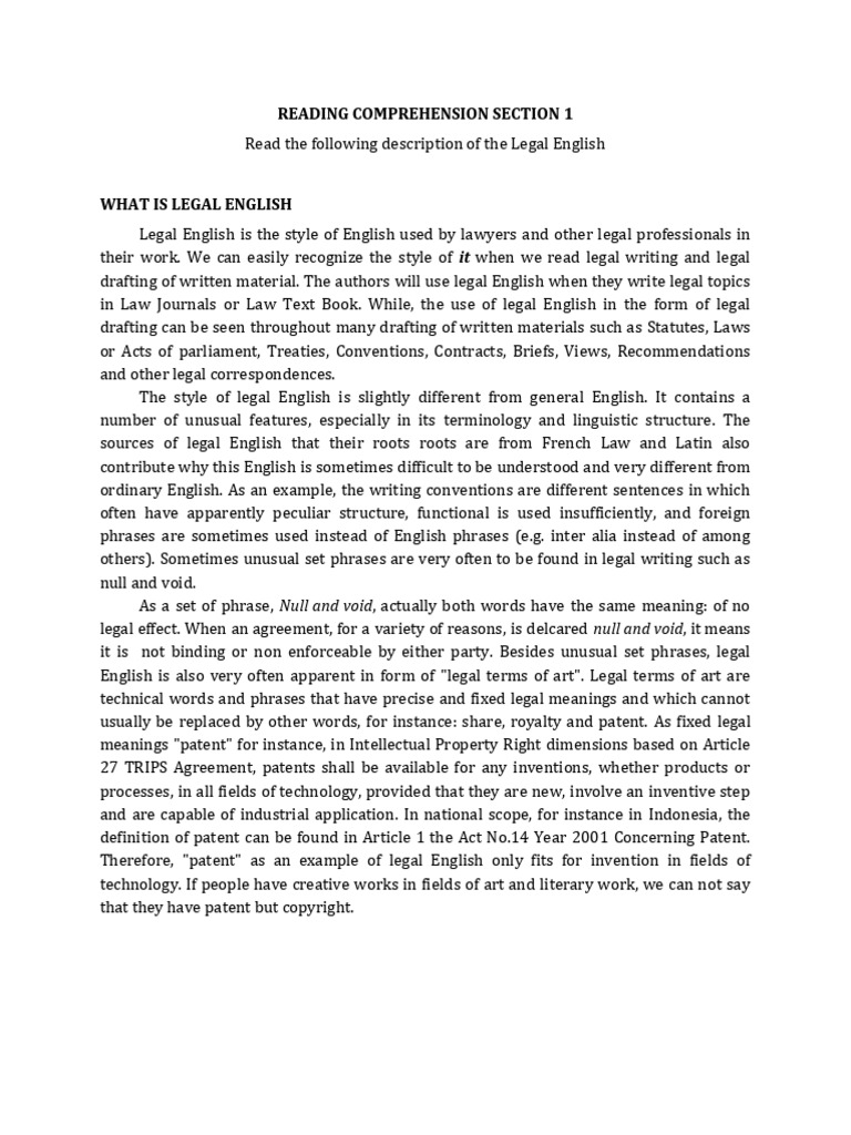 Reading Comprehension Section 1 | PDF | Patent | English Language