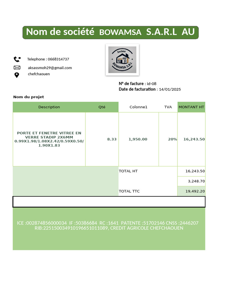 Facture BOWAMSA S.A.R.L - Janv 2025 | PDF