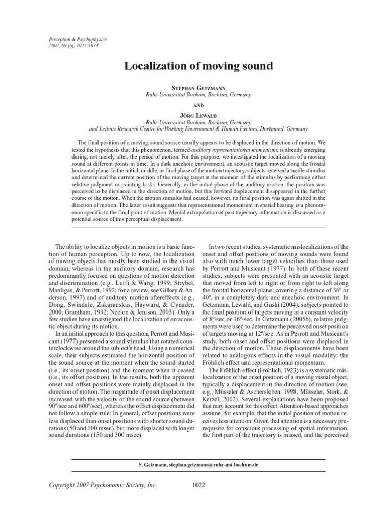 Auditory Localization of Moving Sounds | PDF | Sound | Perception