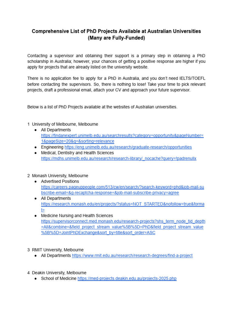 PhD Projects and Scholarships in Australia | PDF | Doctor Of Philosophy ...