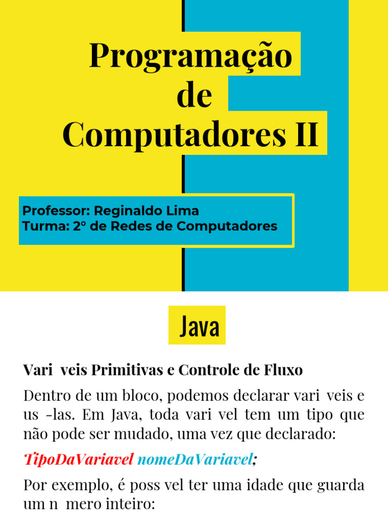 Variáveis e Controle de Fluxo em Java | PDF