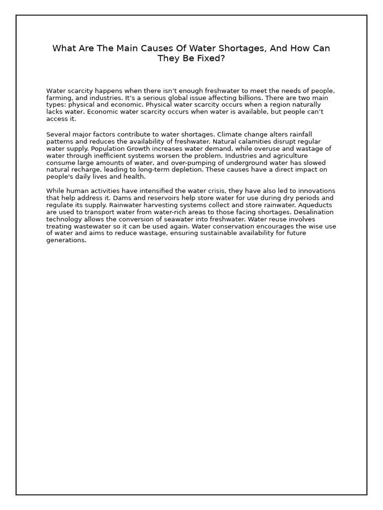 Causes and Solutions for Water Shortages | PDF