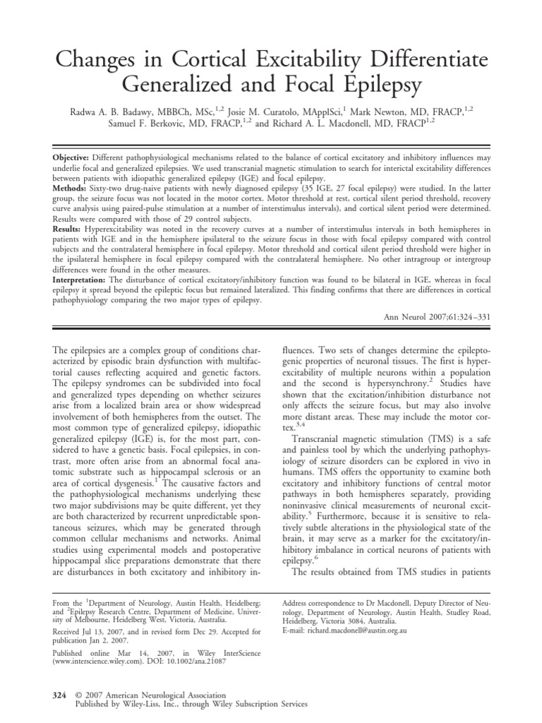 Badawy Et Al. - 2007 - Changes in Cortical Excitability Differentiate ...