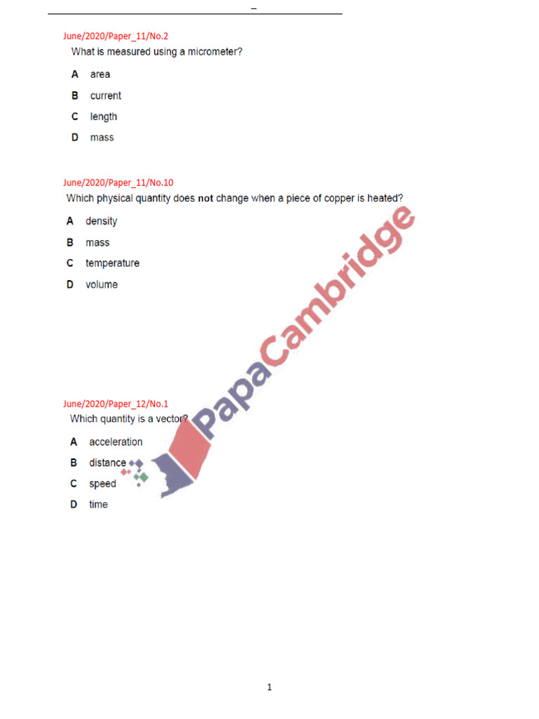 2020 Physical Quantities Units and Measurement O Level 5054 | PDF