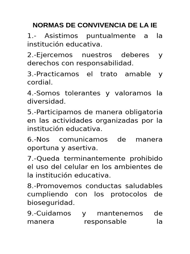 Normas de Convivencia de La Ie | PDF