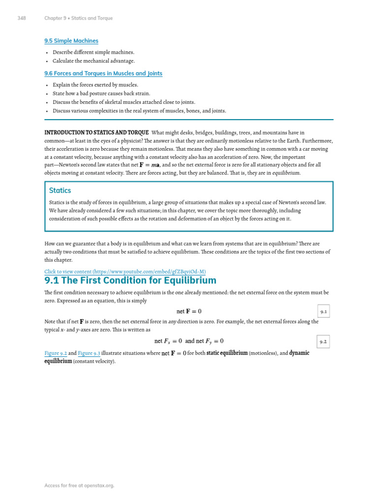 The First Condition For Equilibrium | PDF | Force | Torque