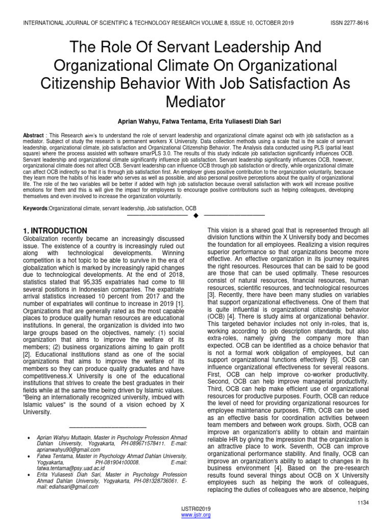 The Role of Servant Leadership and | PDF | Job Satisfaction | Leadership