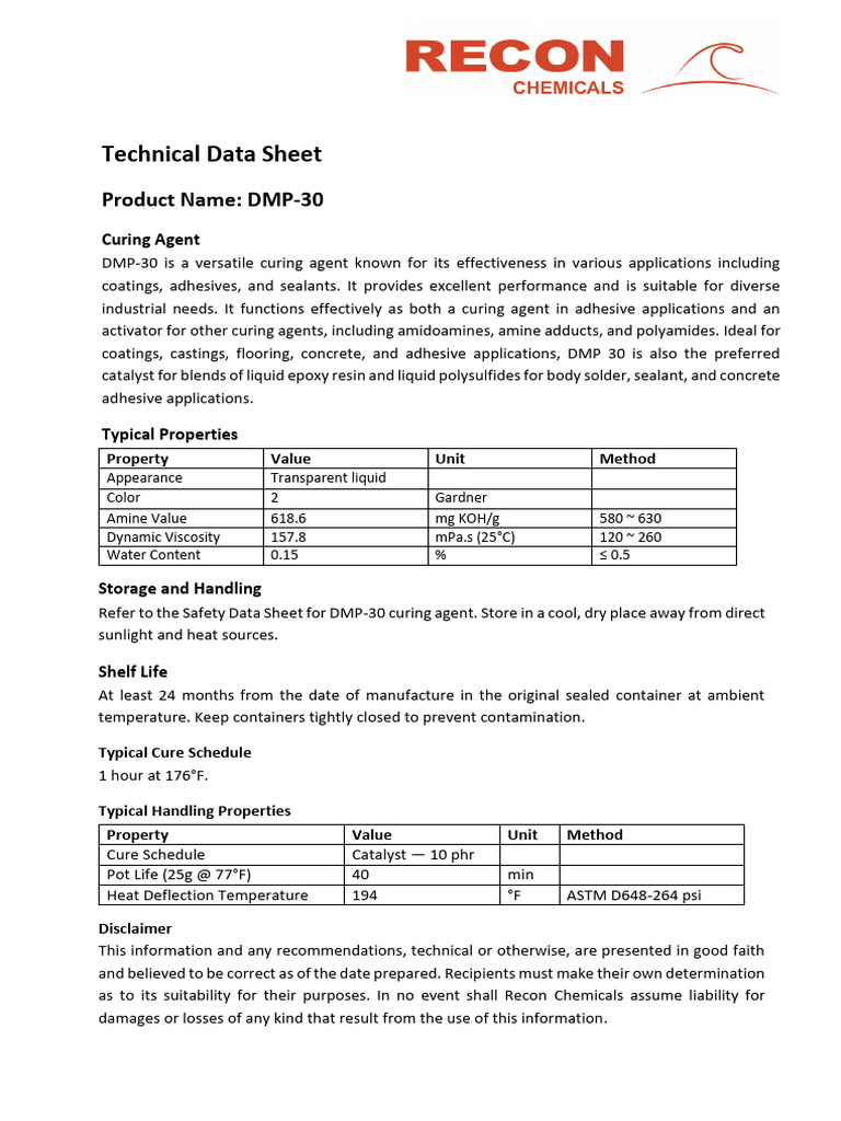 DMP-30 Curing Agent Technical Data Sheet | PDF