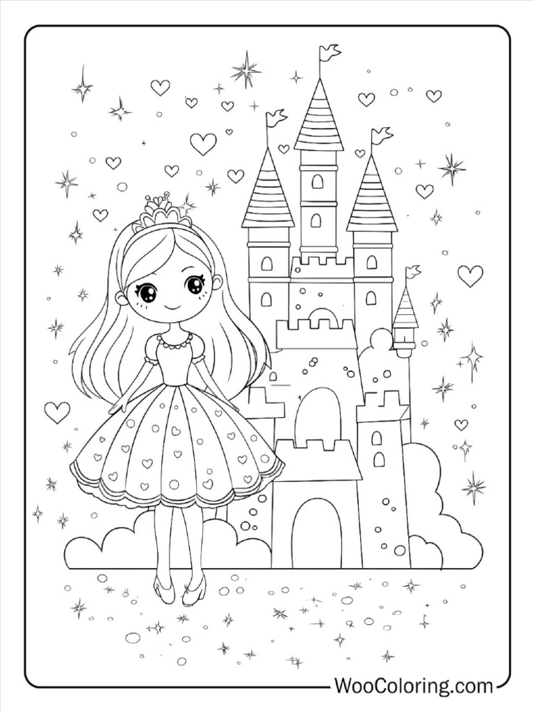 Adorable Princess Castle Coloring in For Kids | PDF