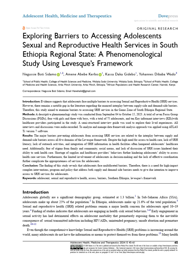 Barriers to Adolescent SRH Access in Ethiopia | PDF | Human ...