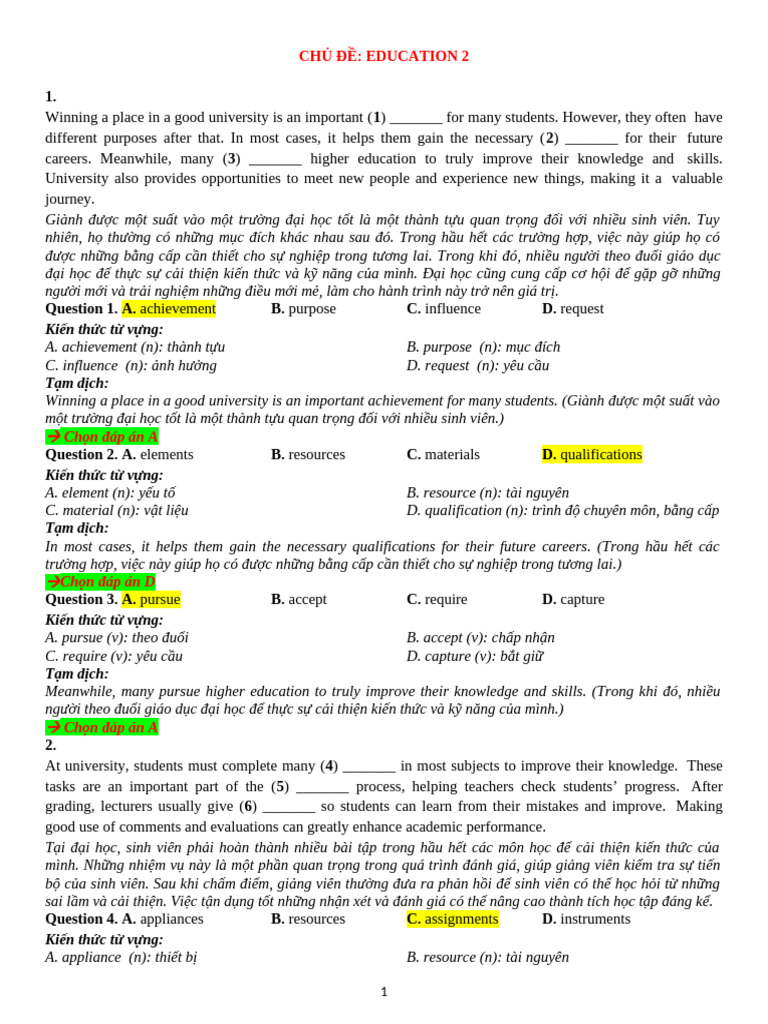 CHỦ ĐỀ EDUCATION 2 | PDF