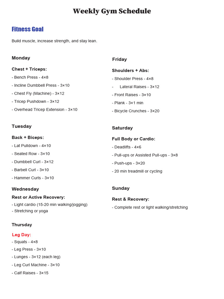 Weekly Muscle Building Workout Plan | PDF