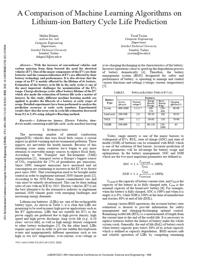 Lithium-Ion Battery Life Prediction | PDF | Electricity | Applied ...