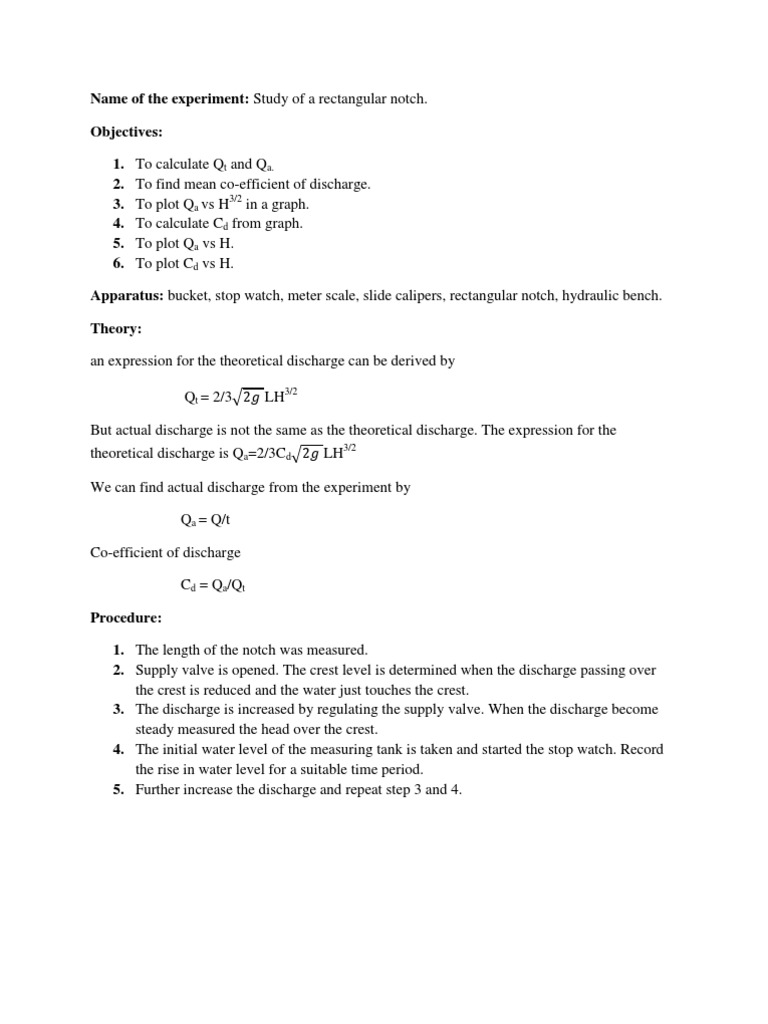 Study of a rectangular notch