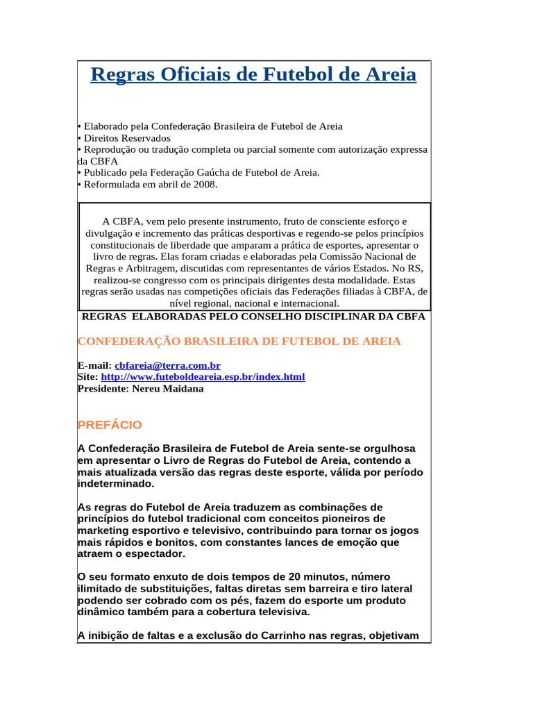 0.253572001341406547 Regras Oficiais de Futebol de Areia | PDF ...