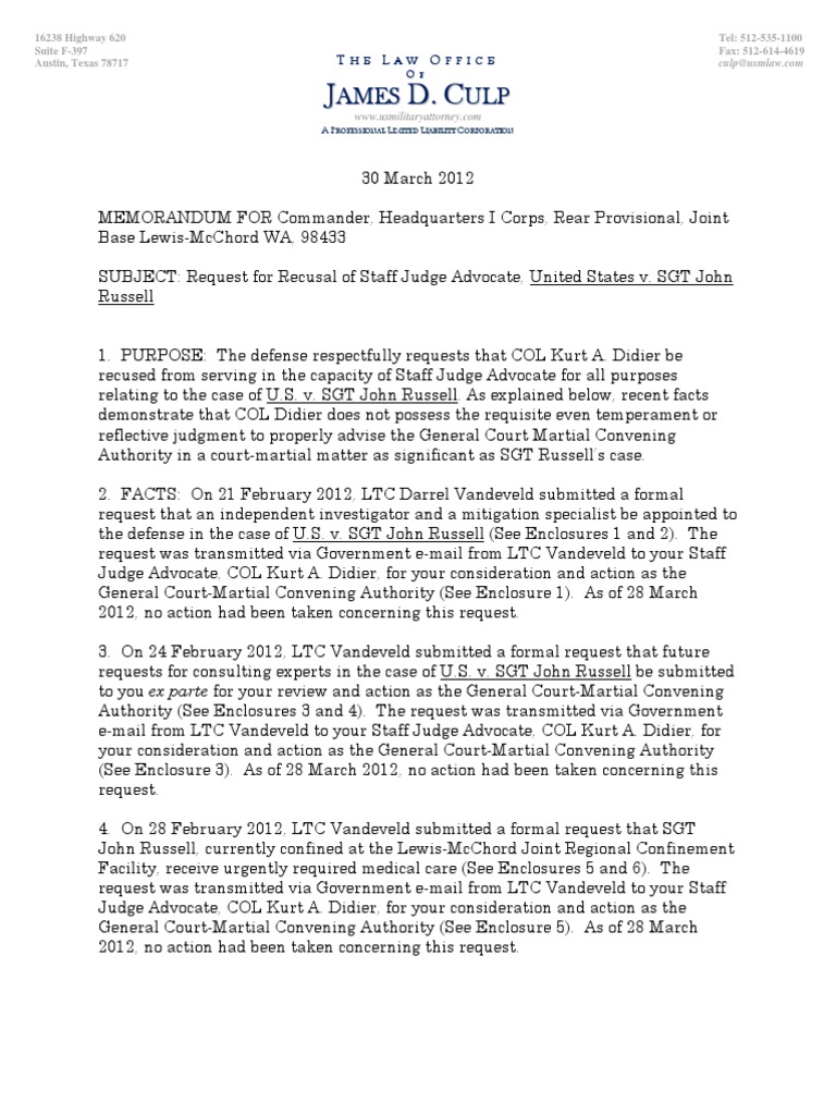 James Culp Memorandum | PDF | Judge Advocate General's Corps | Courts ...