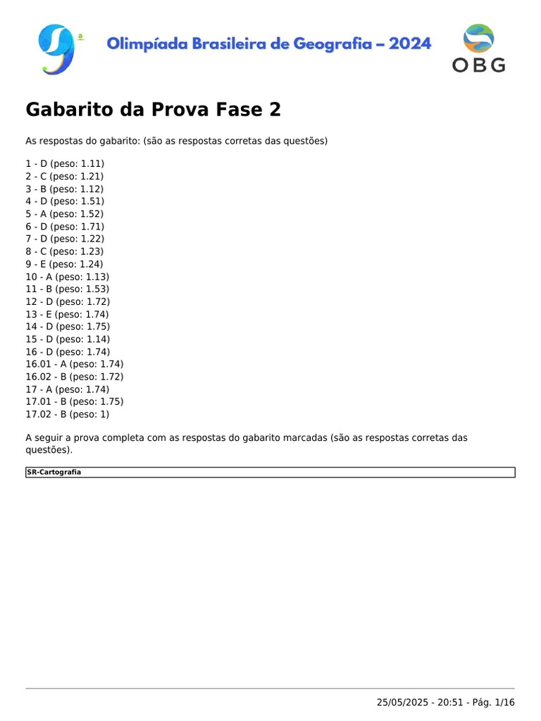 9obg 2024 - Prova Fase 2 - Com Gabarito | PDF | Umidade | Globalização
