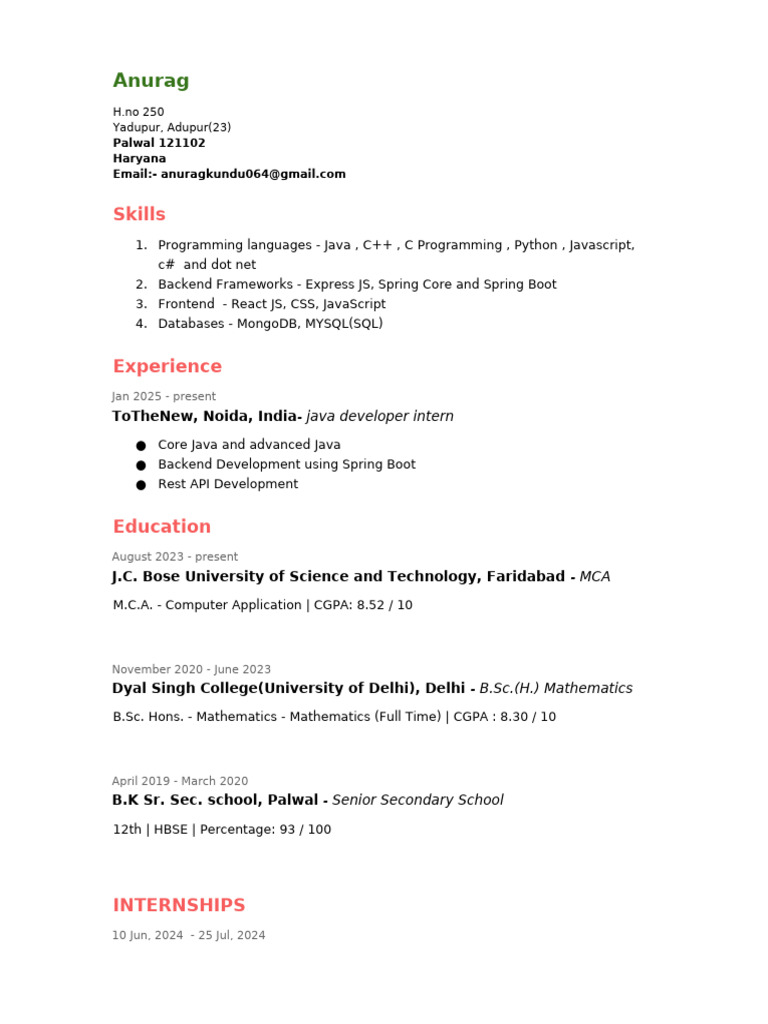 Java Developer Intern Profile | PDF | Java Script | Artificial Intelligence