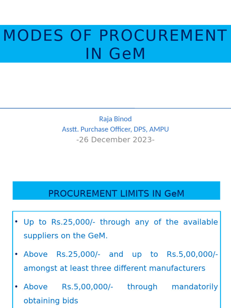 Procurement Modes in GeM Explained | PDF | Auction | Procurement