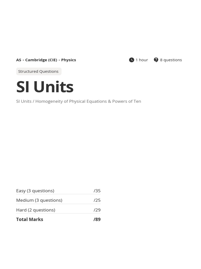 SI Units in Physics Exam Questions | PDF | Electronvolt | Astronomical Unit