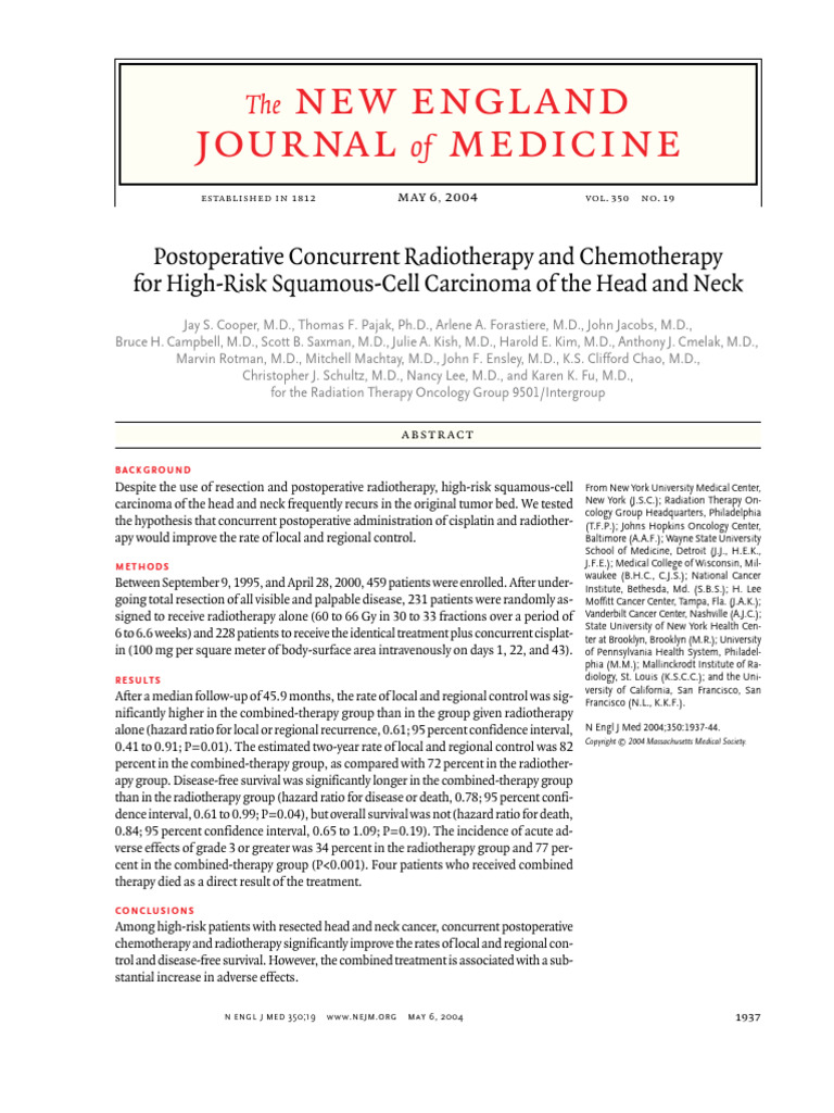 Postoperative Chemoradiotherapy for Head and Neck Cancer | PDF ...