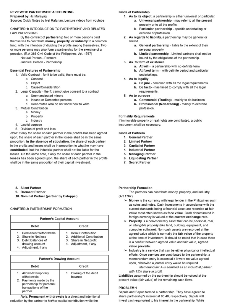 Partnership Accounting Overview and Formation | PDF | Debits And ...