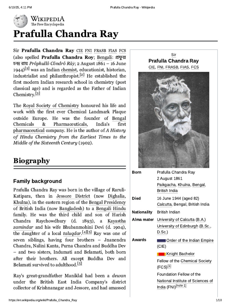Prafulla Chandra Ray: Father of Indian Chemistry | PDF | Chemistry