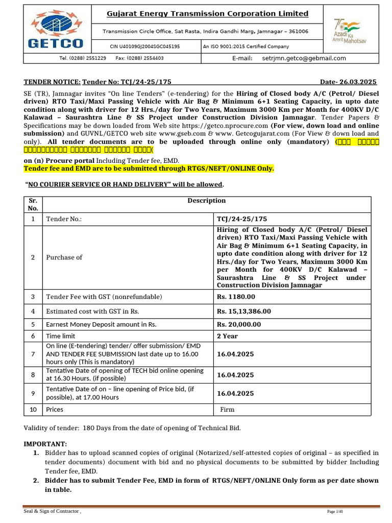 Vehicle Tender 1742984940 - 95140000 - TB-175 | PDF | Liability Insurance