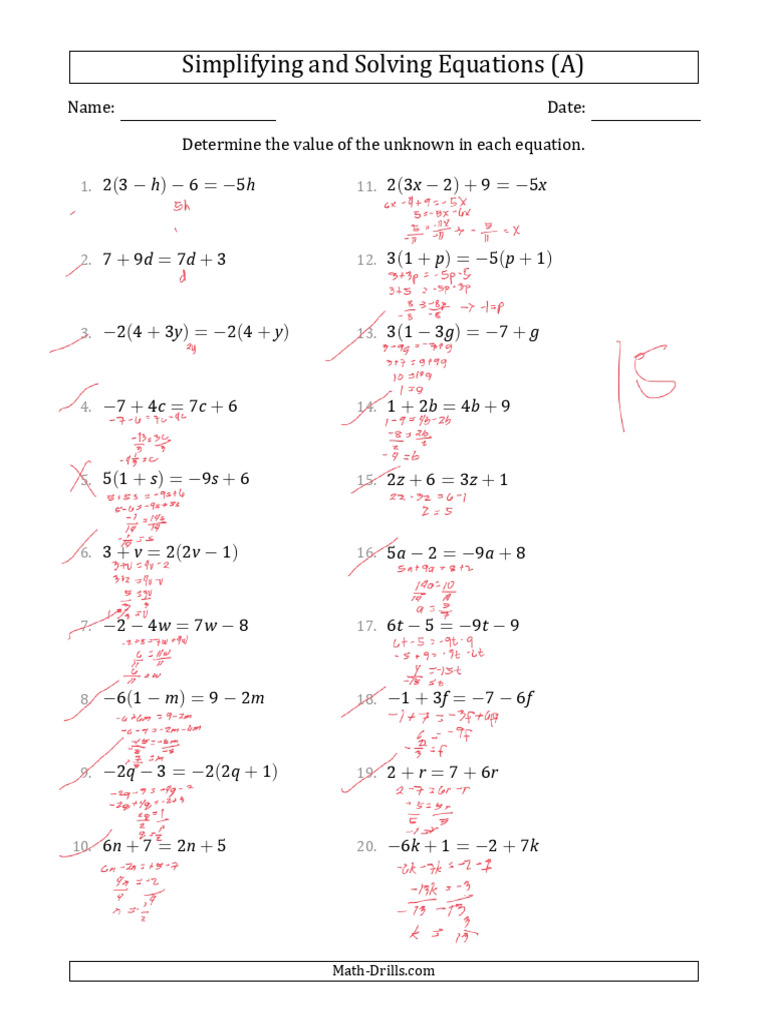 Solving Linear Equations Practice | PDF