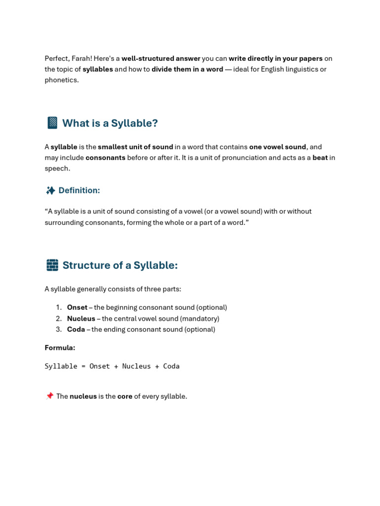 Understanding Syllables and Stress in English | PDF | Syllable | Stress ...