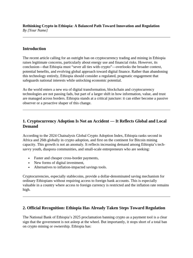 Rethinking Crypto in Ethiopia | PDF | Cryptocurrency | Taxes