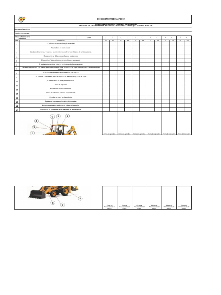 Check List Retro Excavadora | PDF | Industria automotriz | Fabricantes ...
