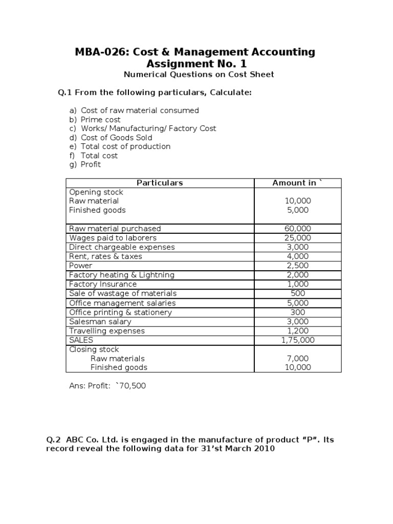 Cost & Management Accounting Assignment | PDF