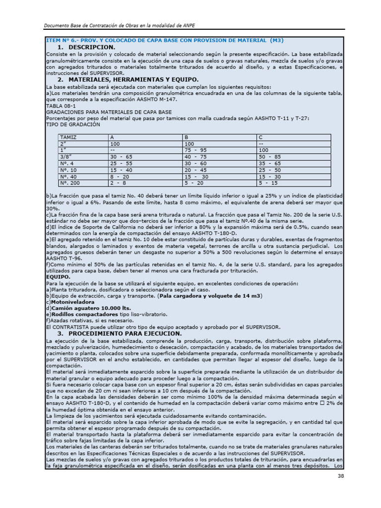 Especificaiones Pabvimentos Capa Base | PDF
