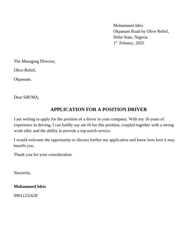 Driver Application by Mohammed Idris | PDF