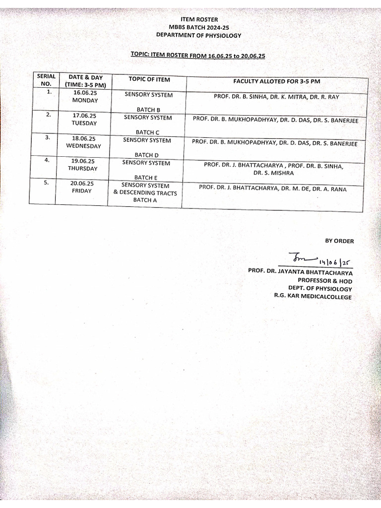 Item Roster From 16.06.25 To 20.06.25 | PDF