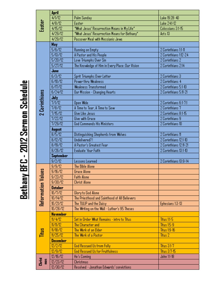 Sermon Schedule 2012