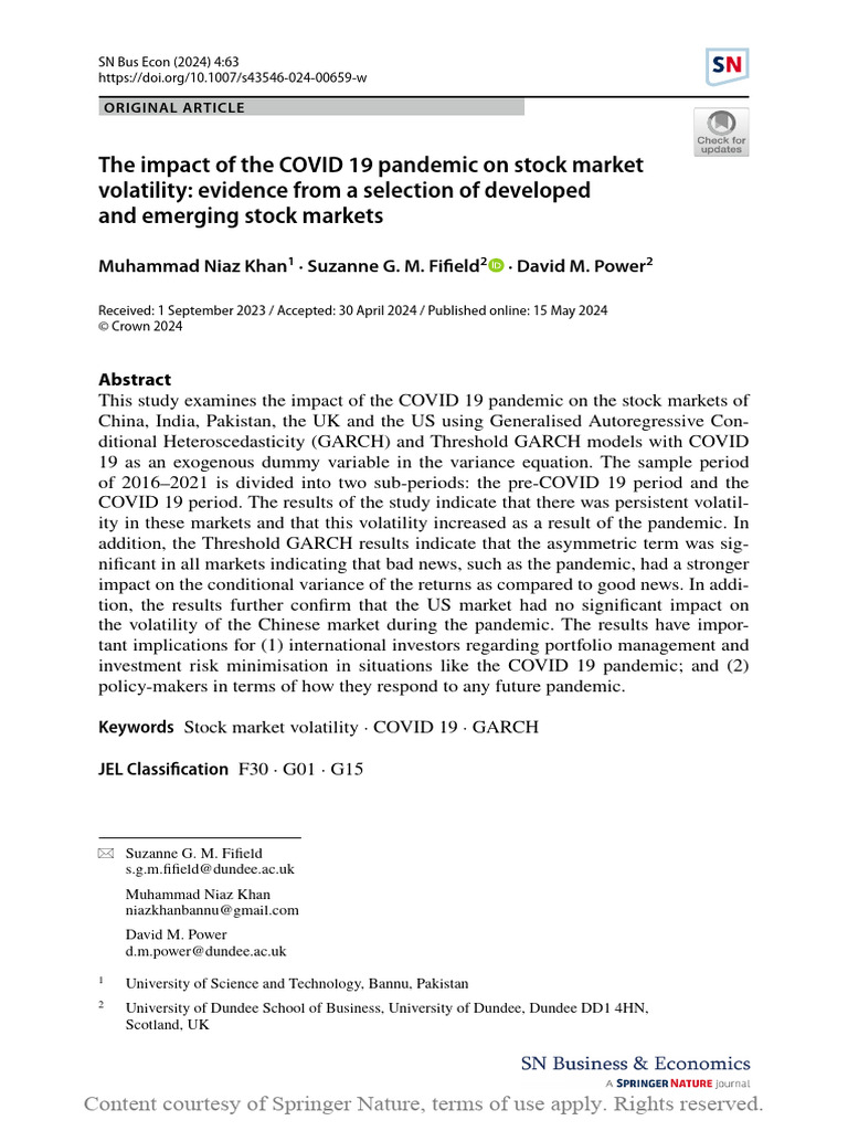 The Impact of The COVID 19 Pandemic On Stock Marke | PDF | Volatility ...