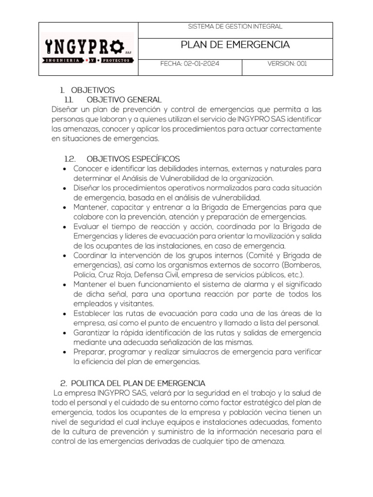 Plan de Emergencias y Brigadas de Apoyo | PDF