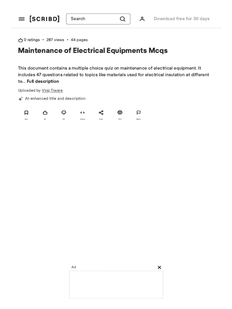 Maintenance Of Electrical Equipments Mcqs Pdf Electric Motor