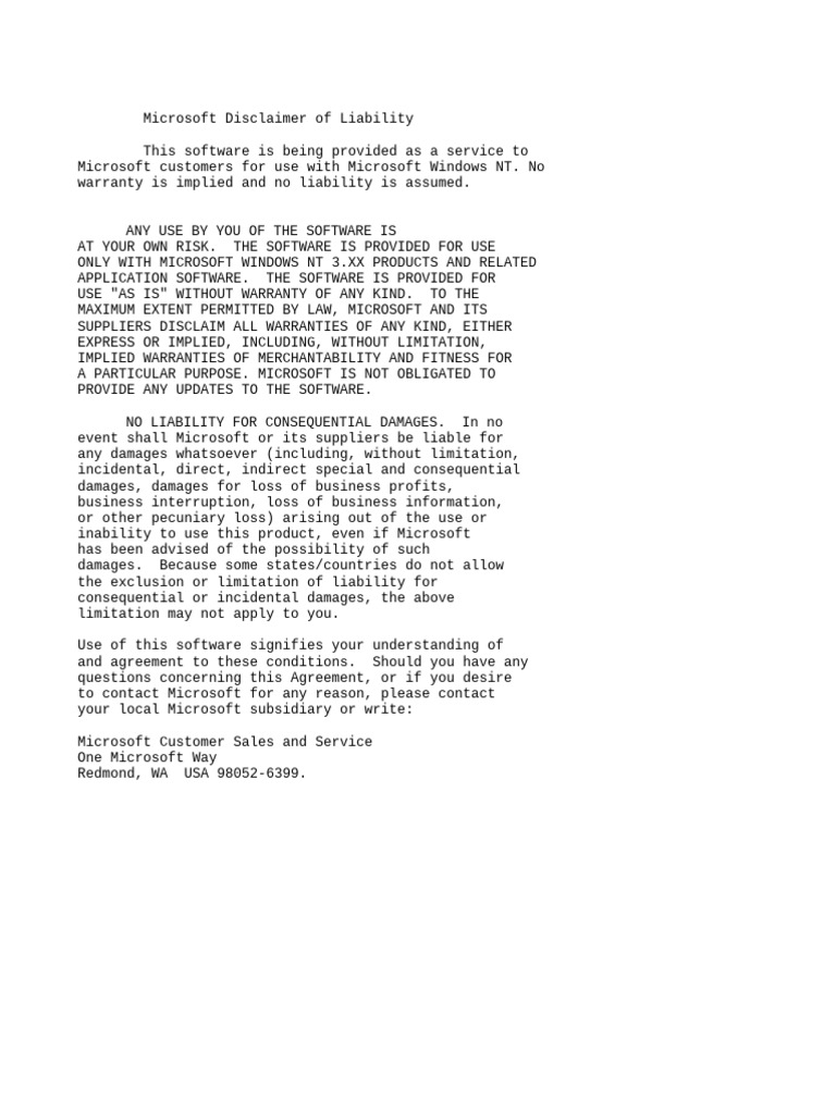 Microsoft Liability Disclaimer | PDF
