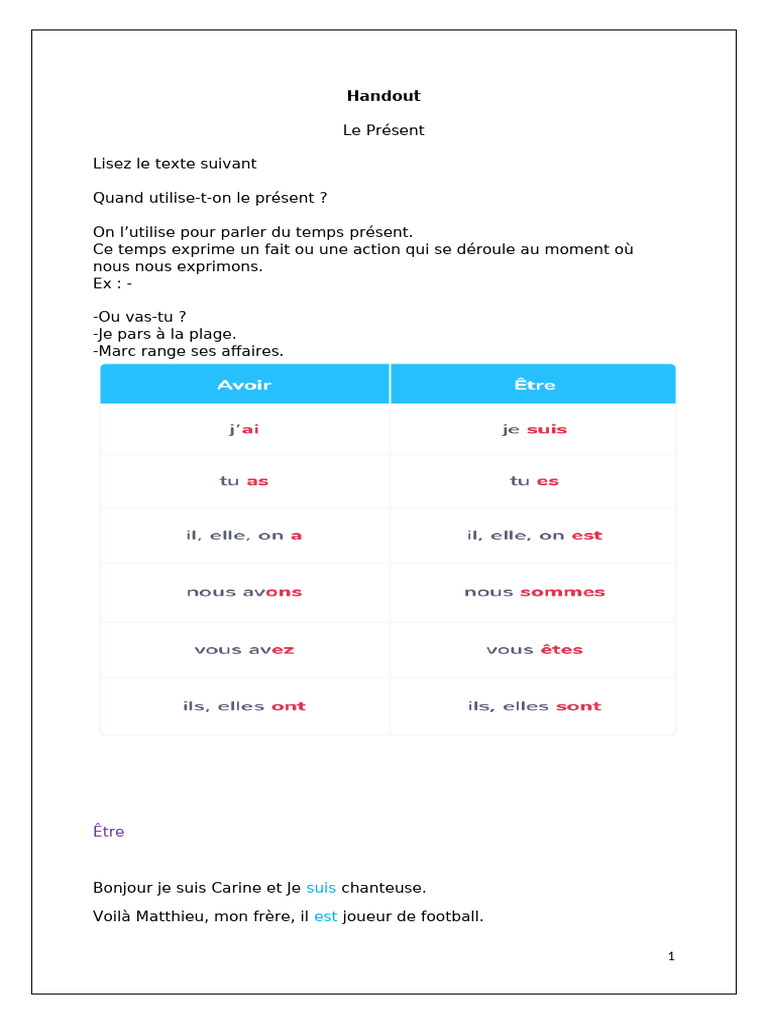 Conjugaison du Présent en Français | PDF | Relations syntaxiques ...