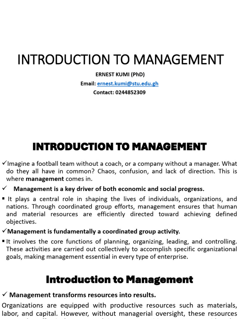 Lesson 1 INTRODUCTION TO MANAGEMENT | PDF | Science | Profession