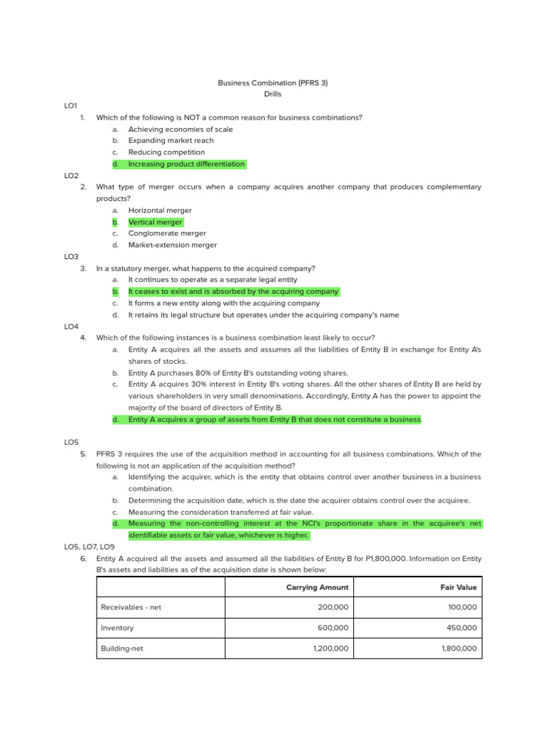 PFRS 3 Business Combinations Guide | PDF | Mergers And Acquisitions ...