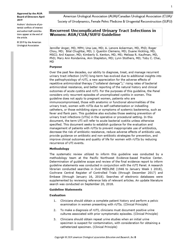 Guidelines for Managing rUTIs in Women | PDF | Urinary Tract Infection ...