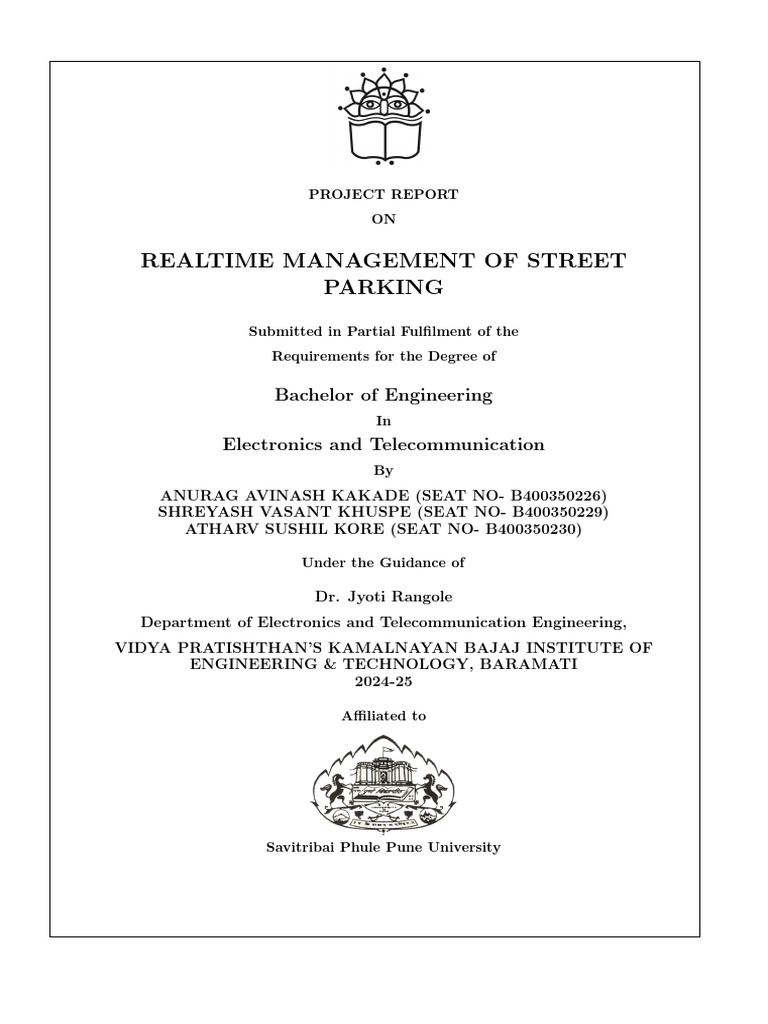 BE Project Phase 1 Report 1 | PDF | Parking | Internet Of Things