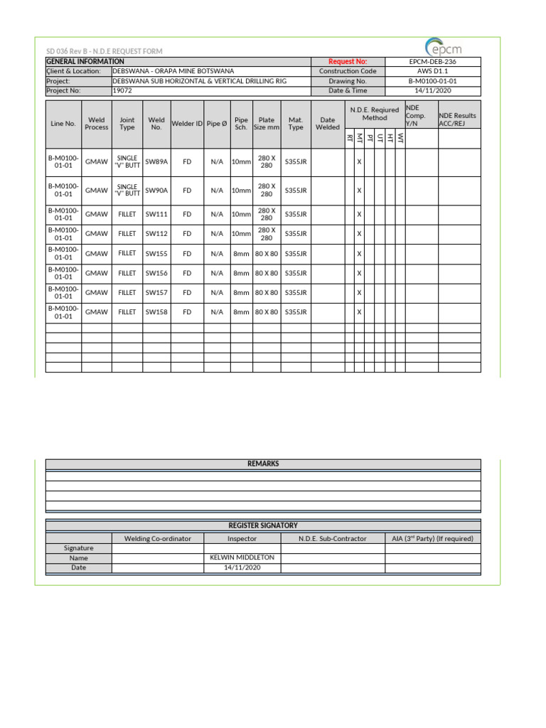 Nde Request Form - Deb - Platform 2 | PDF | Industrial Processes | Gases