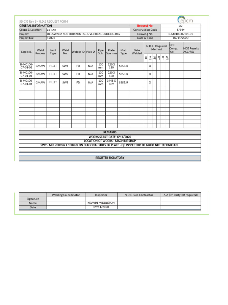 Nde Request Form - Deb - Turret | PDF | Steel | Physical Sciences
