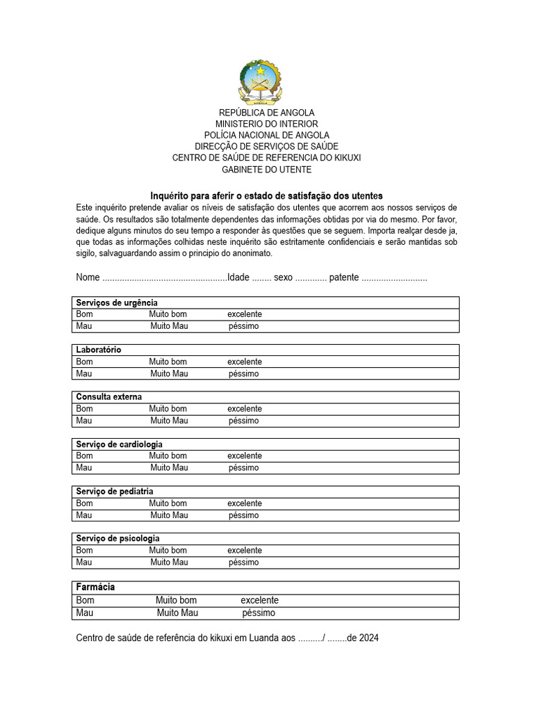 Inquérito de Satisfação do Utente em Saúde | PDF