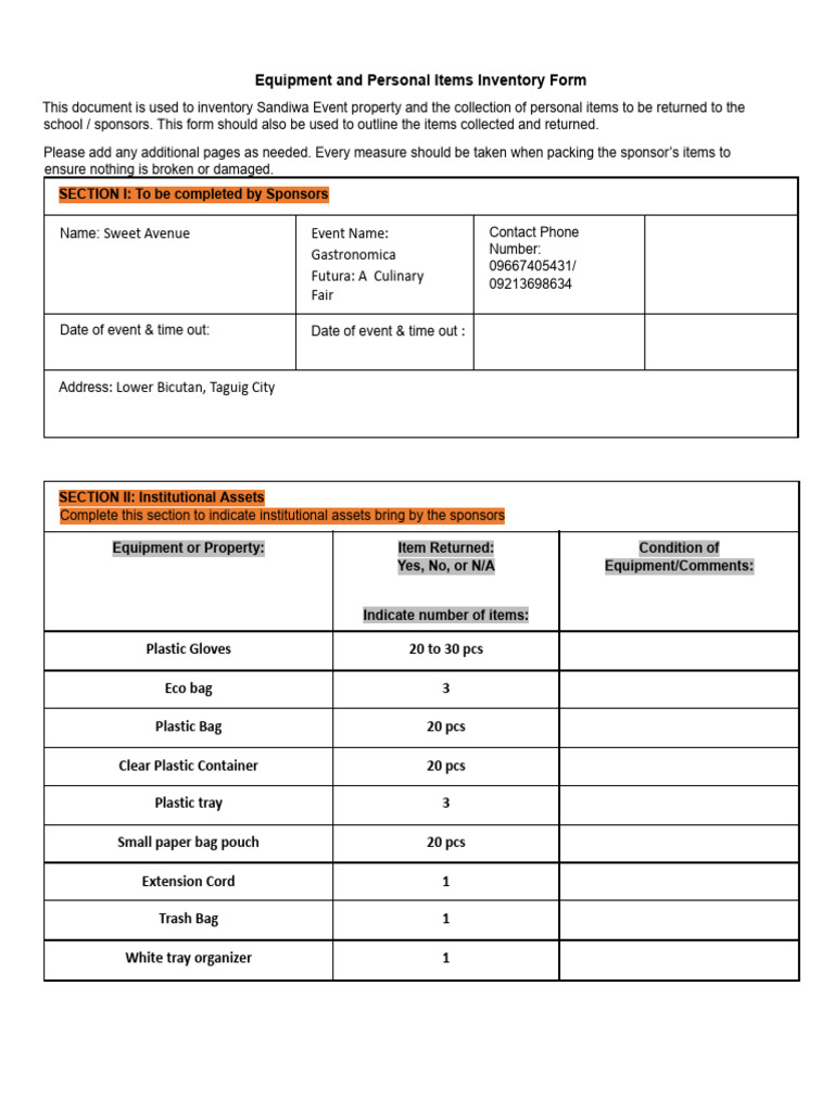 Sweet Avenue Inventory | PDF